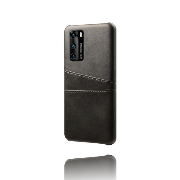 For Huawei P40 Calf Texture PC + PU Leather Back Cover Shockproof Case with Dual Card Slots(Black)