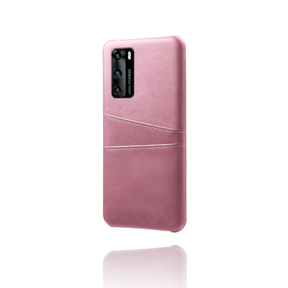 For Huawei P40 Calf Texture PC + PU Leather Back Cover Shockproof Case with Dual Card Slots(Pink)