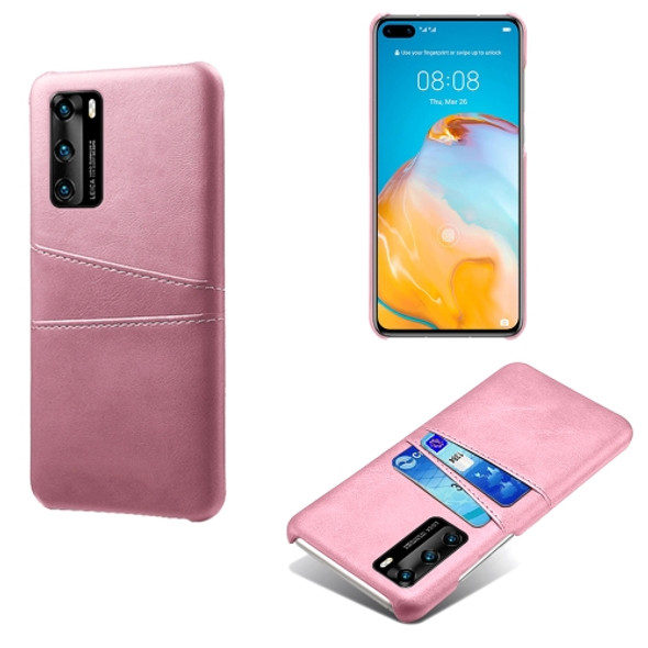 For Huawei P40 Calf Texture PC + PU Leather Back Cover Shockproof Case with Dual Card Slots(Pink)
