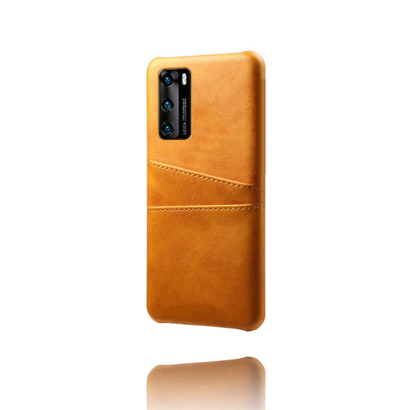 For Huawei P40 Calf Texture PC + PU Leather Back Cover Shockproof Case with Dual Card Slots(Orange)