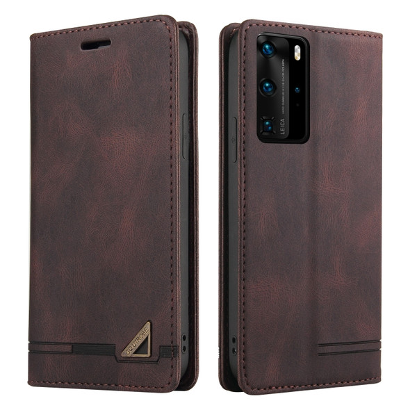 For Huawei P40 Pro Skin Feel Anti-theft Brush Horizontal Flip Leather Case with Holder & Card Slots & Wallet(Brown)