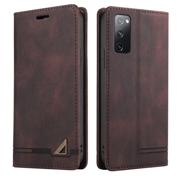 For Huawei P40 Skin Feel Anti-theft Brush Horizontal Flip Leather Case with Holder & Card Slots & Wallet(Brown)