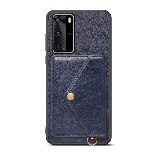 For Huawei P40 Pro Litchi Texture Silicone + PC + PU Leather Back Cover Shockproof Case with Card Slot(Blue)