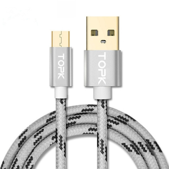 TOPK AN09 Micro USB Charging + Transmission Aluminum Alloy Tiger Texture Nylon Braided Data Cable(Grey)