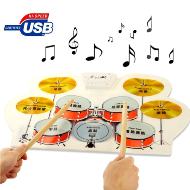 Digital Silicone USB MIDI Roll Up Flexible Musical Drum Kit for Kids, Model: W758, Size: 57cm x 31cm