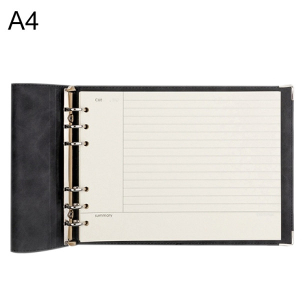 A4 Faux Leather Loose-leaf Grid Notebook, Style:Cornell Horizontal Wire Inner Core(Black)