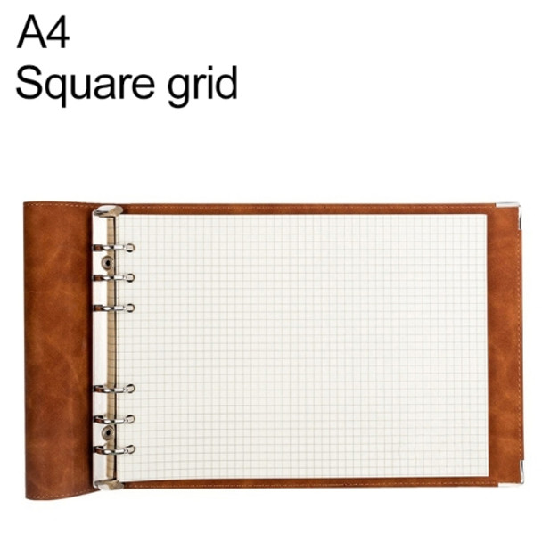 A4 Faux Leather Loose-leaf Grid Notebook, Style:Checkered Core(Brown)