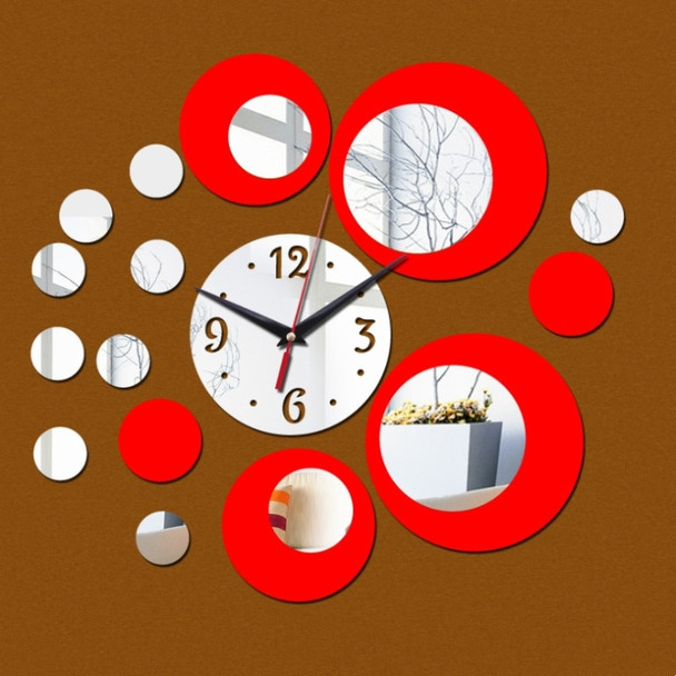 2 PCS  3D Stereo Decorative Clock Acrylic Digital Mirror Wall Sticker Wall Clock(Silver Red)