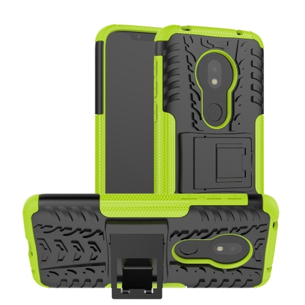 Tire Texture TPU+PC Shockproof Case for Motorola Moto G7 Play, with Holder (Green)