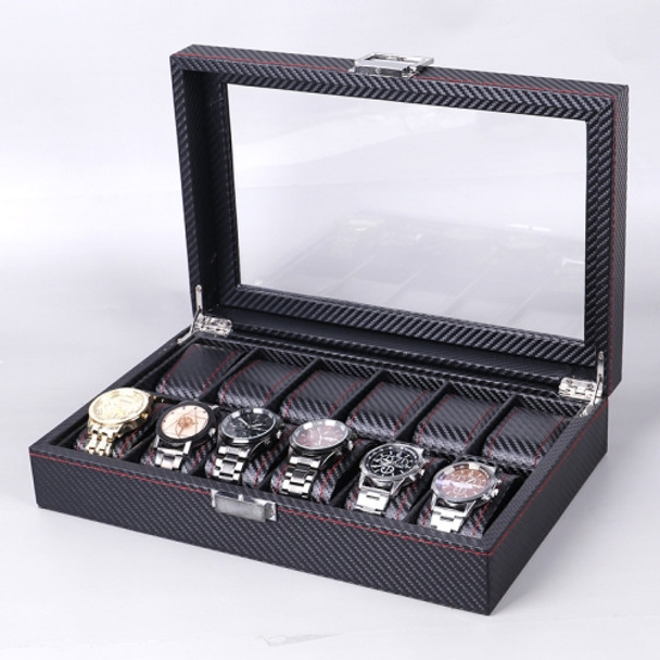 Carbon Fiber PU Leather Watch Box Jewelry Storage Box Packaging Box, Style: 12 Watch Positions