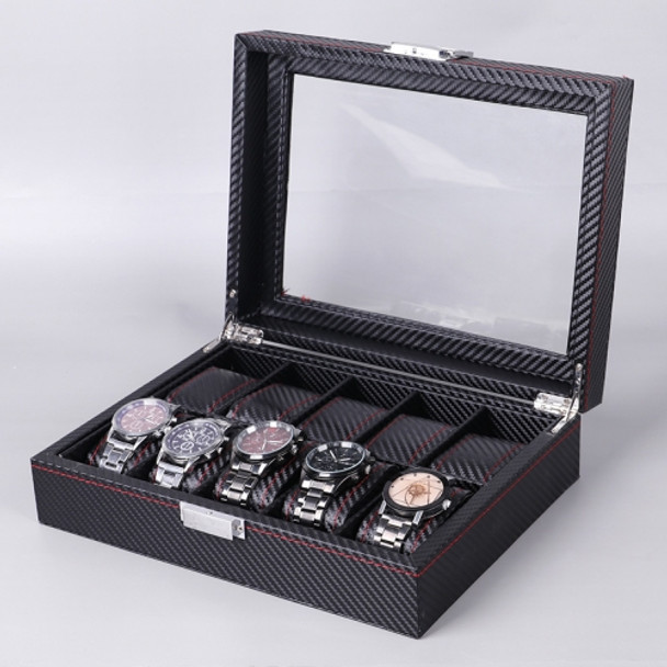 Carbon Fiber PU Leather Watch Box Jewelry Storage Box Packaging Box, Style: 10 Watch Positions