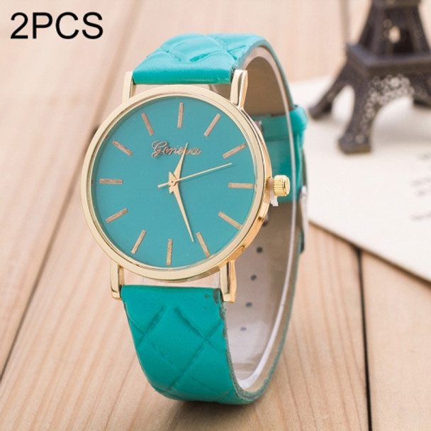 2 PCS Casual Simple Sofa Leather Quartz Couple Watch(Green)