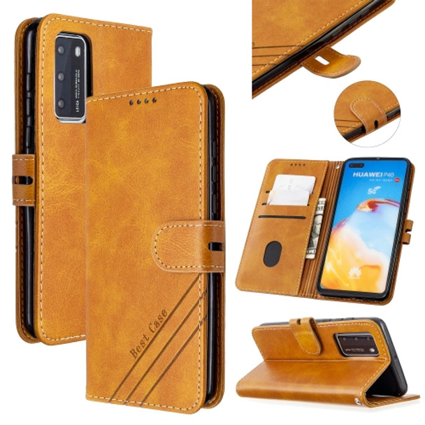 For Huawei P40 Stitching Style 2-Color Cow Texture Horizontal Flip PU Leather Case with Holder & Card Slot & Lanyard(Yellow)
