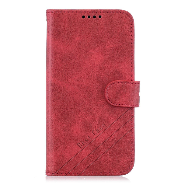 For Huawei P40 Stitching Style 2-Color Cow Texture Horizontal Flip PU Leather Case with Holder & Card Slot & Lanyard(Red)