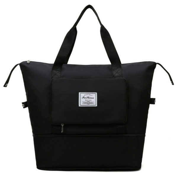 Folding Travel Bag Female Nylon Expandable Large Capacity One-Shoulder Yoga Gym Bag(Black)
