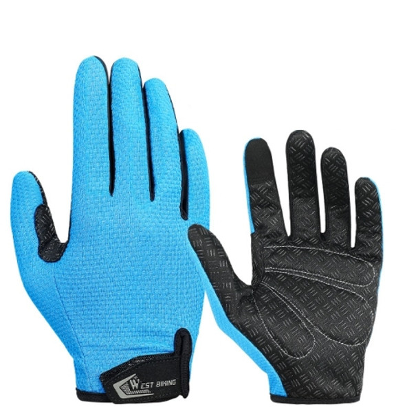 WEST BIKING YP0211223 Full-Finger Gloves For Cycling Shock Absorption Non-Slip Touch Screen Gloves, Size: M(Blue)