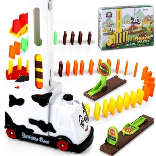Puzzle Domino Car Electric Train With Sound And Light Music Automatic Licensing Electric Car Toy(White Cow)