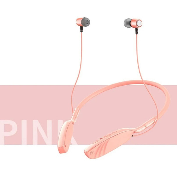 D01 Macaron Neck-mounted Wireless Bluetooth Earphone Noise Cancelling Sports Headphones Support TF Card(Pink)