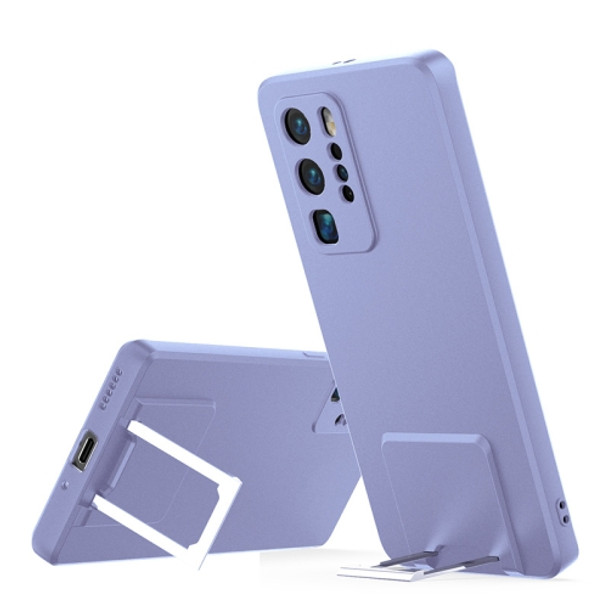 For Huawei P40 Pro Skin Feel Frosted TPU Shockproof Phone Case with Telescopic Holder(Purple)