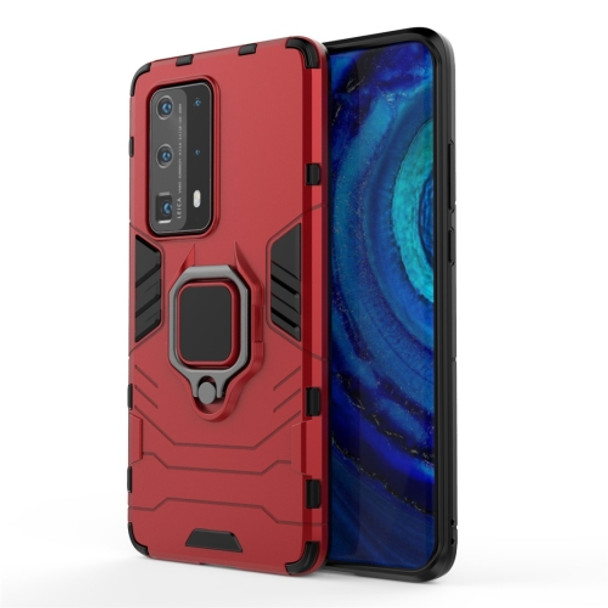 For Huawei P40 PC + TPU Shockproof Protective Case with Magnetic Ring Holder(Red)