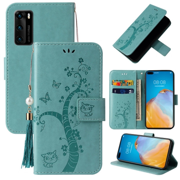 For Huawei P40 Embossed Lucky Tree Horizontal Flip Leather Case with Holder & Card Slot & Wallet & Lanyard(Green)