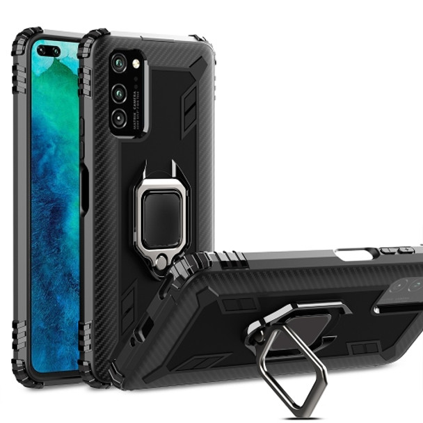 For Huawei P40 Carbon Fiber Protective Case with 360 Degree Rotating Ring Holder(Black)