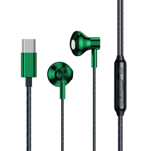 WK King Kong Series YC01 USB-C / Type-C Music Call Wired Earphone (Green)