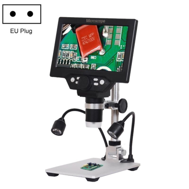 G1200D 7 Inch LCD Screen 1200X Portable Electronic Digital Desktop Stand Microscope(EU Plug With Battery)