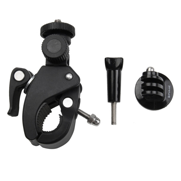 PULUZ Motorcycle Bicycle Handlebar Holder with Tripod Mount & Screw for GoPro HERO10 Black / HERO9 Black / HERO8 Black /7 /6 /5 /5 Session /4 Session /4 /3+ /3 /2 /1, DJI Osmo Action, Xiaoyi and Other Action Cameras(Black)