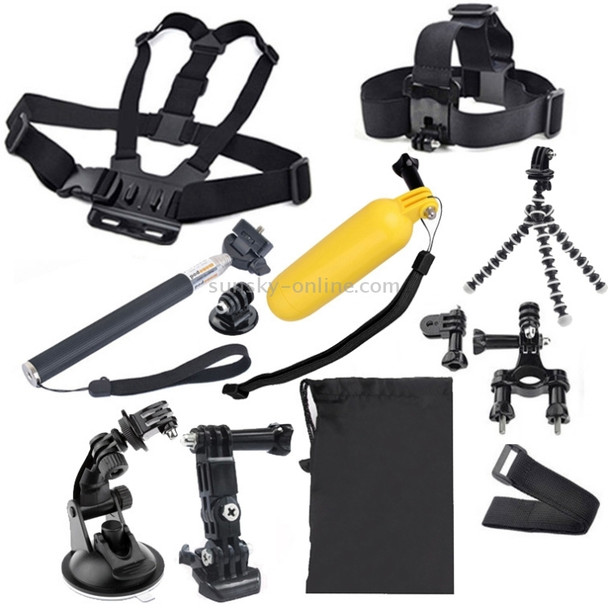 YKD-102 11 in 1 Chest Belt Head + Hand Mount Strap + Floating Bobber Monopod Set for GoPro HERO10 Black / HERO9 Black / HERO8 Black / HERO7 /6 /5 /5 Session /4 Session /4 /3+ /3 /2 /1, DJI Osmo Action and Other Action Cameras