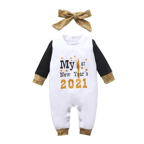 2 in 1 Autumn Letter Printed Children Long Sleeve Romper Jumpsuit + Bow-knot Headdress Set (Color:White Size:90cm)