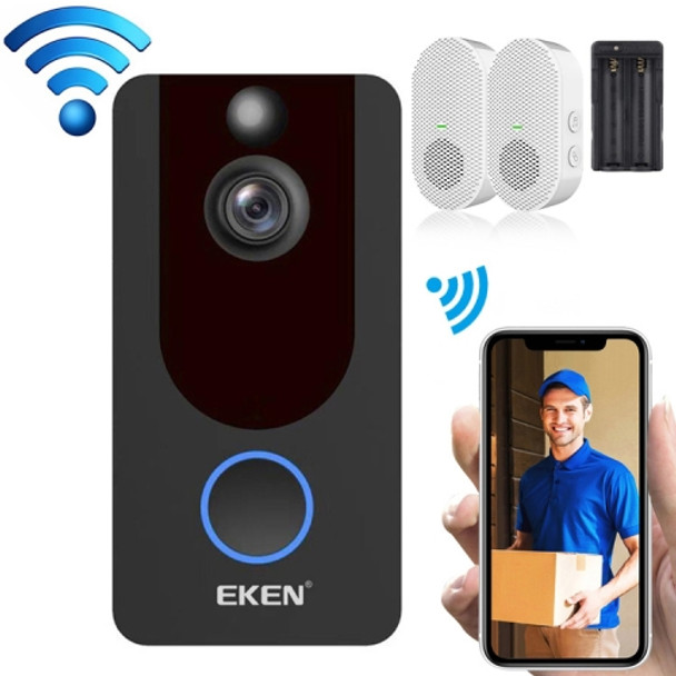 EKEN V7 1080P Wireless WiFi Smart Video Doorbell, Support Motion Detection & Infrared Night Vision & Two-way Voice, Package 4: Doorbell + Dual Slots Battery Charger + 2 x Chime(Black)