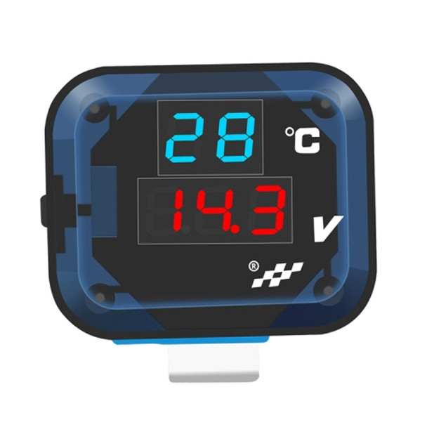 12-24V Motorcycle Modified Electronic Meter Voltage Temperature Table With USB Car Charger(Blue Red)