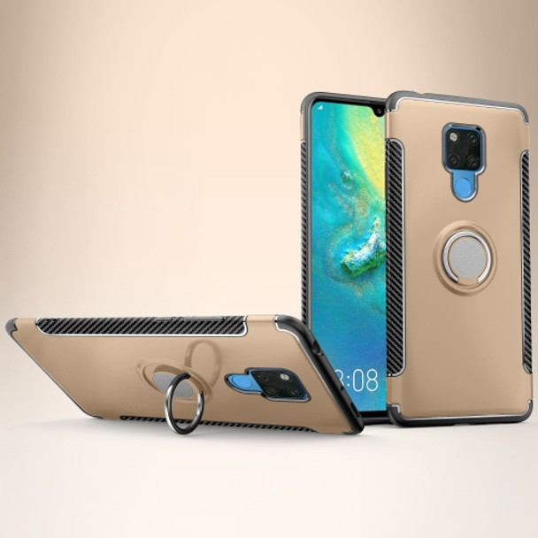 Shockproof Car Magnetic Case with 360 Degree Rotating Armor Ring for Huawei Mate 20 X(Gold)