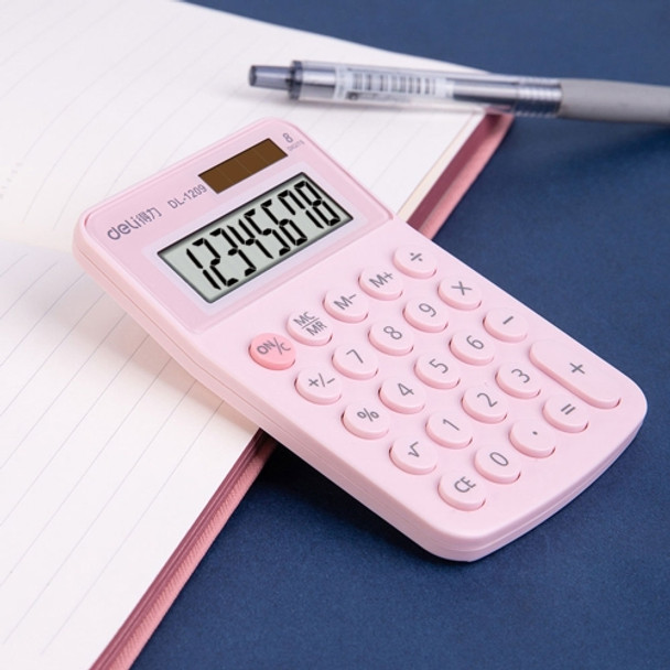 Deli 1209A  8 Digits Colorful Mini Solar Calculator(Pink)