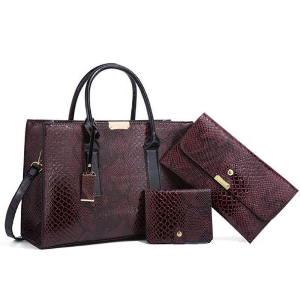 5168-1 3 In 1 Snakeskin Pattern Fashion Diagonal Handbag(Brown)