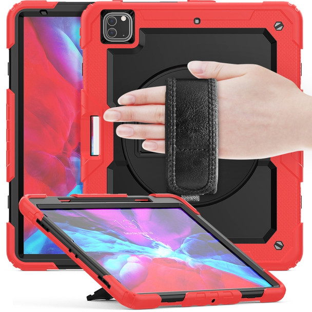 For iPad Pro 12.9 (2020) Shockproof Colorful Silicone + PC Protective Tablet Case with Holder & Shoulder Strap & Hand Strap & Pen Slot(Red)