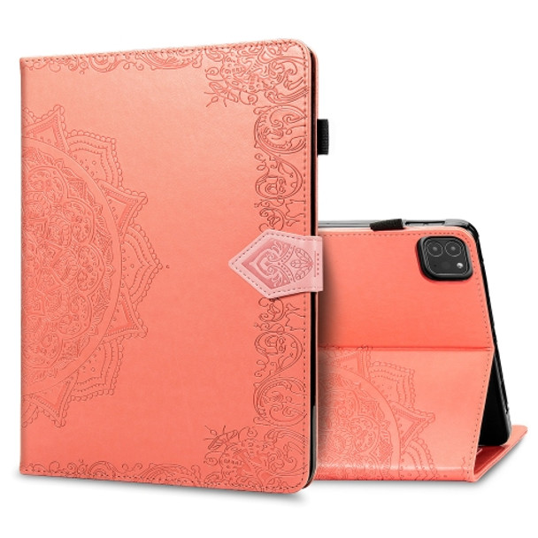 For iPad Pro 11 (2020) / iPad 11 Pro (2018) Halfway Mandala Embossing Pattern Horizontal Flip PU Leather Tablet Case with Card Slots & Holder(Orange)