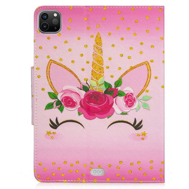 For iPad Pro 11 (2020) Painted Pattern Horizontal Flip Leather Tablet Case with Holder & Card Slots & Wallet(Unicorn with flowers)
