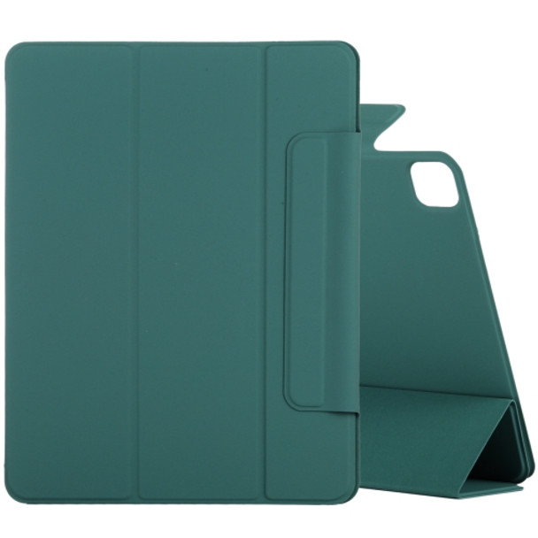 Horizontal Flip Ultra-thin Double-sided Clip Fixed Buckle Magnetic PU Leather Tablet Case With Three-folding Holder & Sleep / Wake-up Function For iPad Pro 12.9 inch (2020)(Dark Green)