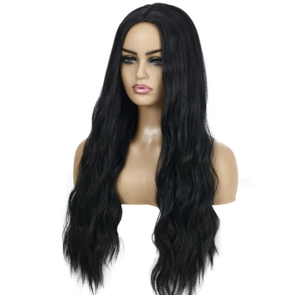 Ladies Wavy Curly Hair Wig Gradient Long Curly Hair Wig(WIG-345G (Black))