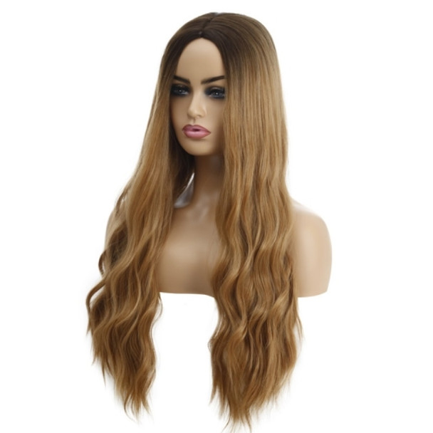 Ladies Wavy Curly Hair Wig Gradient Long Curly Hair Wig(WIG-345C (Golden Yellow))