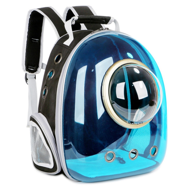 Space Capsule Pet Bag Panoramic Transparent Cat Go Out Portable Breathable Backpack with Cover(Blue)