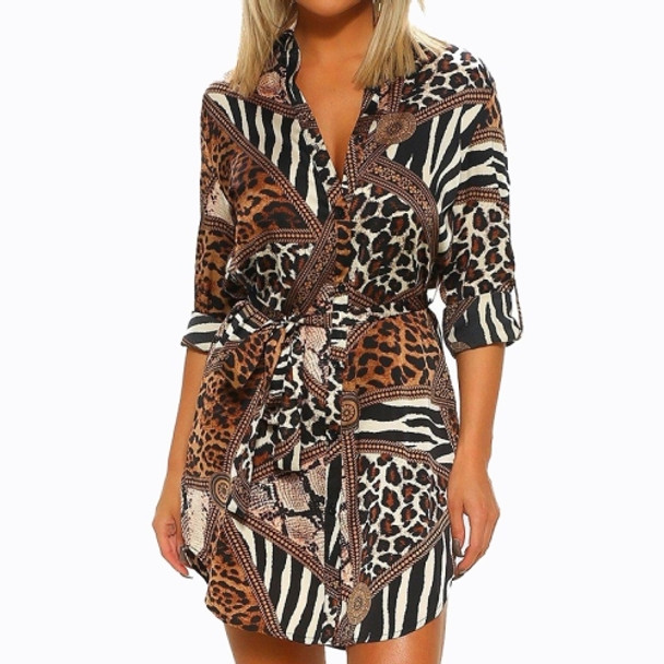 Printing Loose Long-sleeved Dress (Color:Brown Size:S)