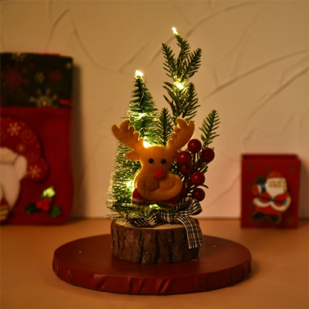 Mini Christmas Tree With Lights And Luminous Wooden Bottom Tabletop Christmas Tree Decoration Ornaments(Fawn)