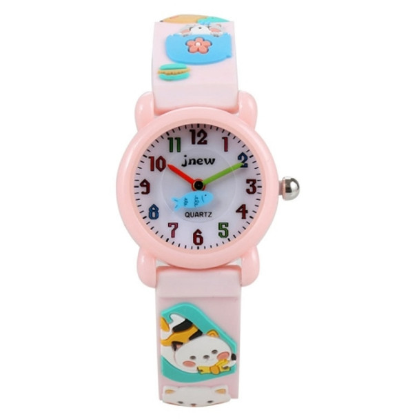 JNEW A335-86192 Children 3D Silicone Cute Cartoon Scheming Cat Waterproof Quartz Watch(Pink)