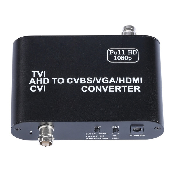 Full HD 1080P TVI / AHD / CVI to CVBS / VGA / HDMI Video Converter, Upgraded Version, Support AHD Signal 500m, DC 5-12V, US Plug / EU Plug / UK Plug(Black)