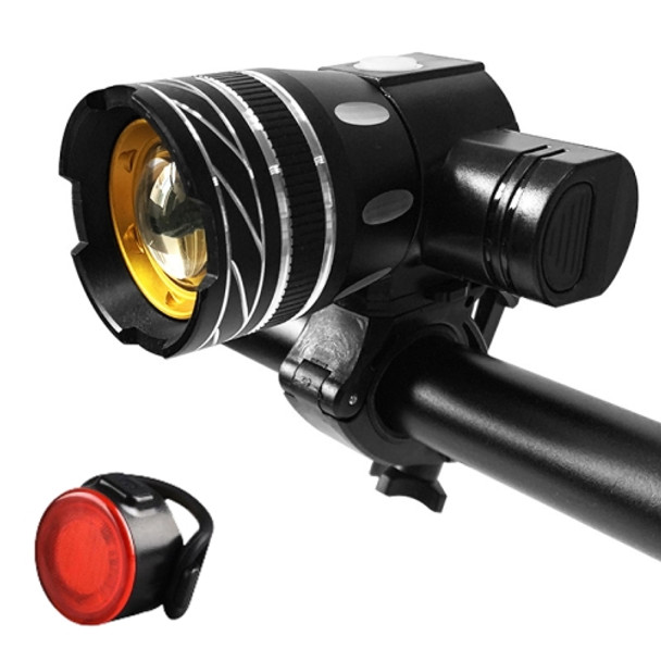 7602 LED USB Charging Telescopic Zoom Bicycle Front Light, Specification: Headlight + 313 Taillight