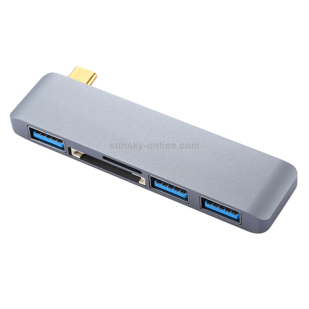 5 in 1 Multi-function Aluminium Alloy 5Gbps Transfer Rate USB-C / Type-C HUB Adapter with 3 USB 3.0 Ports & SD Card Slot & TF Card Slot for Macbook 2015 / 2016 / 2017(Grey)