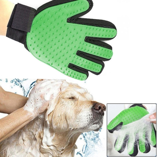 Left Hand Five Finger Deshedding Brush Glove Pet Gentle Efficient Massage Grooming(Green)